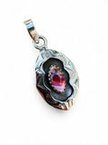 Kingman Pink Dahlia Turquoise Shadow Box Solid 925 Sterling Silver Pendant