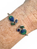 Azurite Malachite & Raw Emerald Solid 925 Sterling Silver Cuff Bracelet
