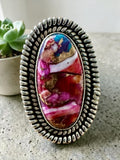 Kingman Pink Dahlia Turquoise Solid 925 Sterling Silver Ring 7