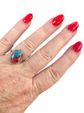 Kingman Pink Dahlia Turquoise Solid 925 Sterling Silver Ring 8.5