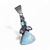 Rainbow Moonstone, Amethyst & Blue Topaz Solid 925 Sterling Silver Pendant