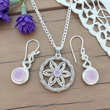 Pink Chalcedony Solid 925 Sterling Silver Necklace Earrings Set