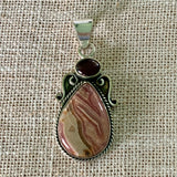 Rhodochrosite & Garnet Solid 925 Sterling Silver Pendant