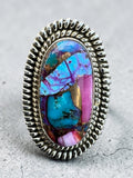 Kingman Pink Dahlia Turquoise Solid 925 Sterling Silver Ring – Size 6