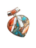 Kingman Turquoise & Spiny Oyster Solid 925 Sterling Silver Pendant