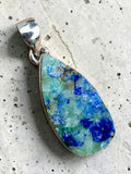 Rough Dioptase Azurite Solid 925 Sterling Silver Pendant