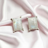 Rainbow Moonstone Solid 925 Sterling Silver stud Earrings