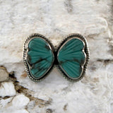 Butterfly Carved Tibetan Turquoise Solid 925 Sterling Silver Ring 10