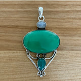 Chrysoprase & Moonstone Solid 925 Sterling Silver Pendant