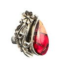 Kingman Red Rose Dahlia Solid 925 Sterling Silver Ring 6.5