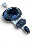 Black Onyx & Druzy Solid 925 Sterling Silver Pendant