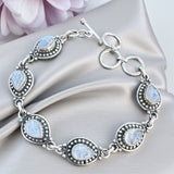 Rainbow Moonstone Solid 925 Sterling Silver Bracelet