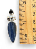 Blue Kyanite & Onyx Solid 925 Sterling Silver Pendant