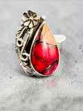 Kingman Red Rose Dahlia Solid 925 Sterling Silver Ring 6.5