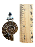 Ammonite & Onyx Solid 925 Sterling Silver Pendant