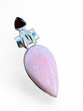 Peruvian Pink Opal & Garnet Solid 925 Sterling Silver Pendant