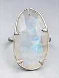 Faceted Rainbow Moonstone Solid 925 Sterling Silver Ring 8