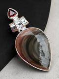 Royal Imperial Jasper & Garnet Solid 925 Sterling Silver Pendant
