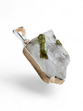 Rough Green Tourmaline in Quartz Solid 925 Sterling Silver Pendant