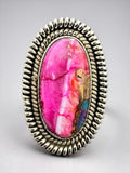 Kingman Pink Dahlia Turquoise Solid 925 Sterling Silver Ring 6