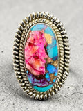 Kingman Pink Dahlia Turquoise Solid 925 Sterling Silver Ring 6