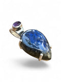 Blue Labradorite & Amethyst Solid 925 Sterling Silver Pendant
