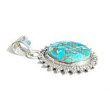 Kingman Blue Copper Turquoise Solid 925 Sterling Silver Pendant