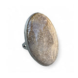 Fossilized Coral Solid 925 Sterling Silver Ring 7.5
