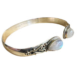 Rainbow Moonstone Solid 925 Sterling Silver Bangle Bracelet