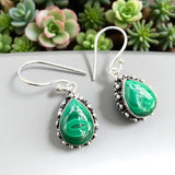 Malachite Solid 925 Sterling Silver Teardrop Earrings – Handmade Dangle Jewelry