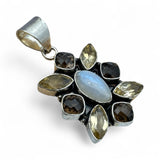 Citrine, Smoky Topaz & Rainbow Moonstone Solid 925 Sterling Silver Pendant