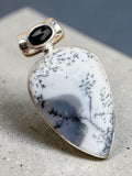 Dendritic Opal & Onyx Solid 925 Sterling Silver Pendant