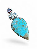 Turquoise & Garnet Solid 925 Sterling Silver Pendant