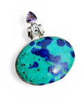 Blue Bird Azurite & Amethyst Solid 925 Sterling Silver Pendant