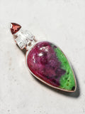 Ruby in Zoisite & Garnet Solid 925 Sterling Silver Pendant
