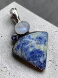 Sodalite, Moonstone & Iolite Solid 925 Sterling Silver Pendant