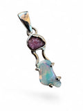 Ethiopian Opal & Pink Tourmaline Solid 925 Sterling Silver Pendant