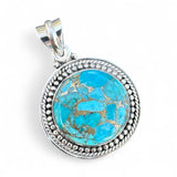 Kingman Blue Copper Turquoise Solid 925 Sterling Silver Pendant