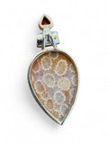 Flower Coral & Garnet Solid 925 Sterling Silver Pendant
