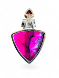 Pink Dendritic Opal & Garnet Solid 925 Sterling Silver Pendant