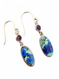 Blue Bird Azurite & Amethyst Solid 925 Sterling Silver Earrings