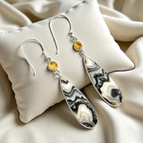 Prairie Agate & Citrine Solid 925 Sterling Silver Earrings