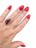 Kingman Red Rose Dahlia Solid 925 Sterling Silver Ring 6.5