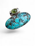 Tibetan Turquoise & Peridot Solid 925 Sterling Silver Pendant