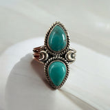 Moon Tibetan Turquoise Solid 925 Sterling Silver Ring 10