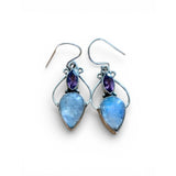 Rainbow Moonstone & Amethyst Solid 925 Sterling Silver Pendant & Earrings Set