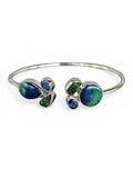 Azurite Malachite & Raw Emerald Solid 925 Sterling Silver Cuff Bracelet