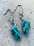 Chrysocolla Malachite & Peridot Solid 925 Sterling Silver Earrings