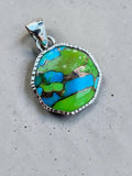 Kingman Blue & Green Turquoise Solid 925 Sterling Silver Pendant