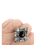 Black Onyx & Moonstone Solid 925 Sterling Silver Ring 11